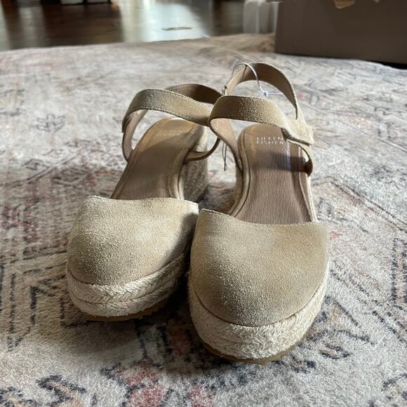 Eileen Fisher Nessa Espadrille Wedge Suede Leather Sandals Tan Beige Size 7 - Picture 4 of 12